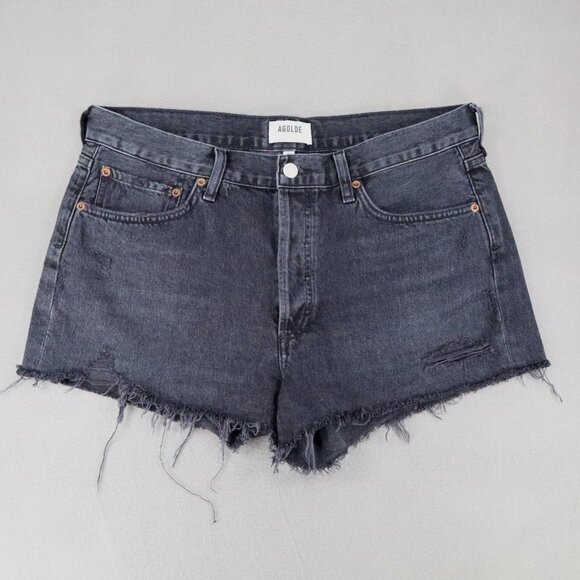 AGOLDE Parker Cut Off Denim Shorts Black Women Size 30 Button Fly Festival - Picture 1 of 10